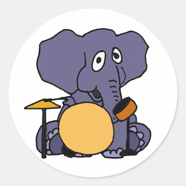 BE- Elephant Playing Drums Classic Round Sticker (Front)
