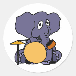 BE- Elephant Playing Drums Classic Round Sticker