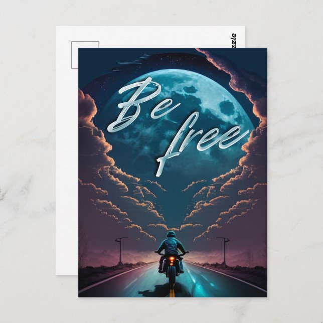 Be Free | Motorcycle riding by moonlight Postcard (Front/Back)