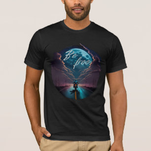 Be Free Motorcycle riding by moonlight T-Shirt