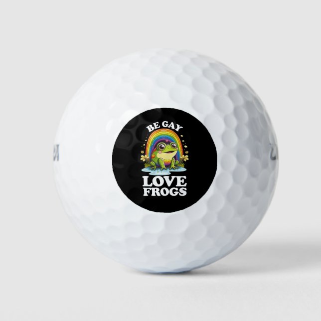 Be Gay Love Frogs Funny LGBTQ Pride Rainbow Retro Golf Balls (Front)