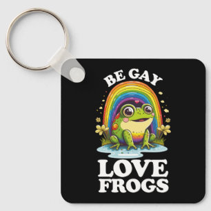 Be Gay Love Frogs Funny LGBTQ Pride Rainbow Retro Key Ring