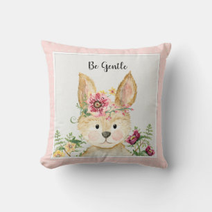 Be Gentle Baby Bunny Watercolor Woodland Animal Cushion