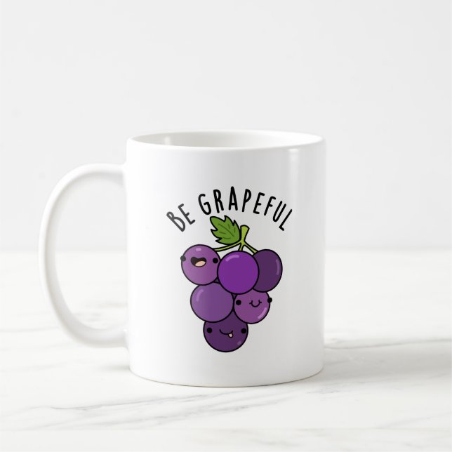 Be Grapeful Positive Grape Pun  Coffee Mug (Left)