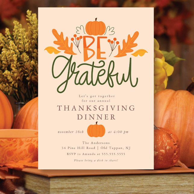 Be Grateful Modern Thanksgiving  Invitation (Creator Uploaded)