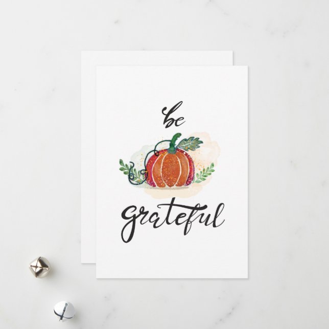 Be grateful pumpkins watercolor happy thanksgiving holiday card (Front/Back In Situ)