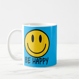 Be Happy 70s 80s Yellow Smile Face Happy Smiling Coffee Mug
