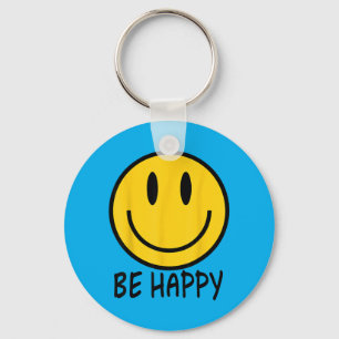Be Happy 70s 80s Yellow Smile Face Happy Smiling Key Ring