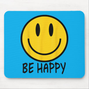 Be Happy 70s 80s Yellow Smile Face Happy Smiling Mouse Pad