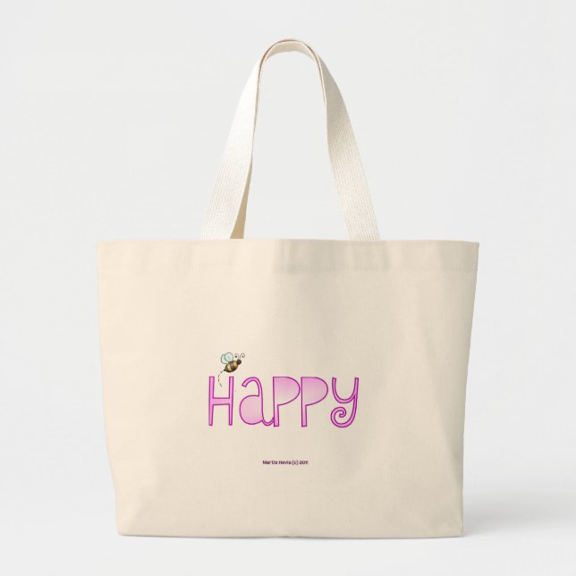 Be Happy - A Positive Word Large Tote Bag (Front)