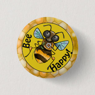 Be Happy Adorable Honeybee 3 Cm Round Badge
