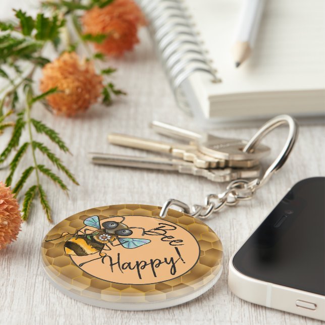 Be Happy Adorable Honeybee Key Ring (Front Right)