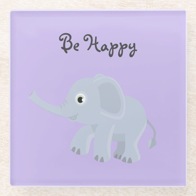 Be Happy Baby Elephant Glass Coaster (Front)