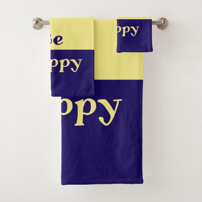 Be Happy Bath Towels (Butter Yellow & Navy Blue) (Insitu)