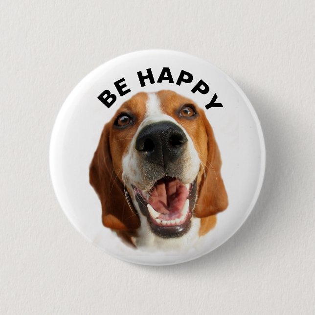 Be Happy Beagle Pinback Button (Front)