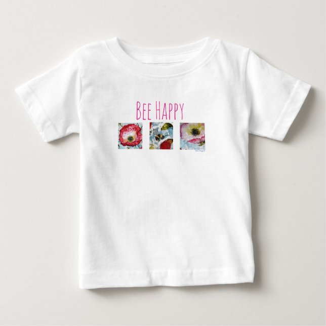Be Happy Bee and Flowers Art Baby Tutu T-Shirt (Front)