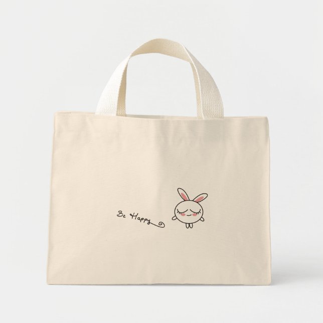 Be Happy Bunny Mini Tote Bag (Front)