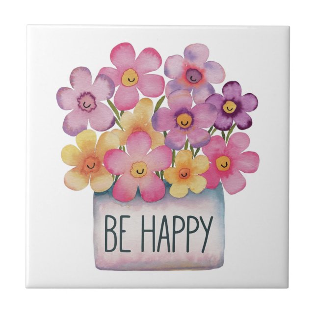Be Happy Ceramic Tile (Front)