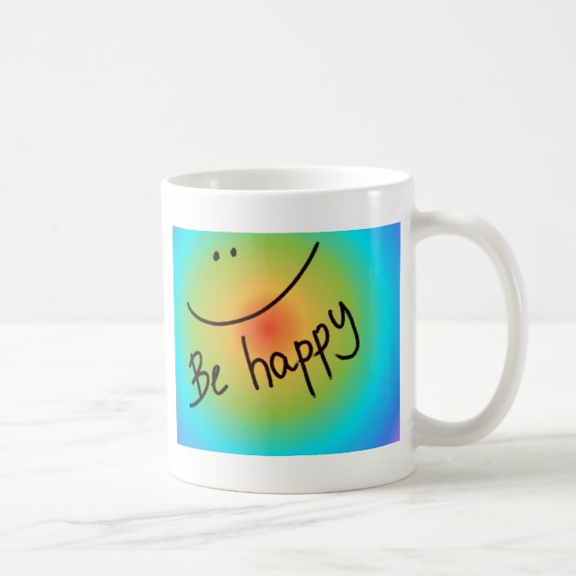 "Be happy" colourful face, handwritten Coffee Mug (Right)