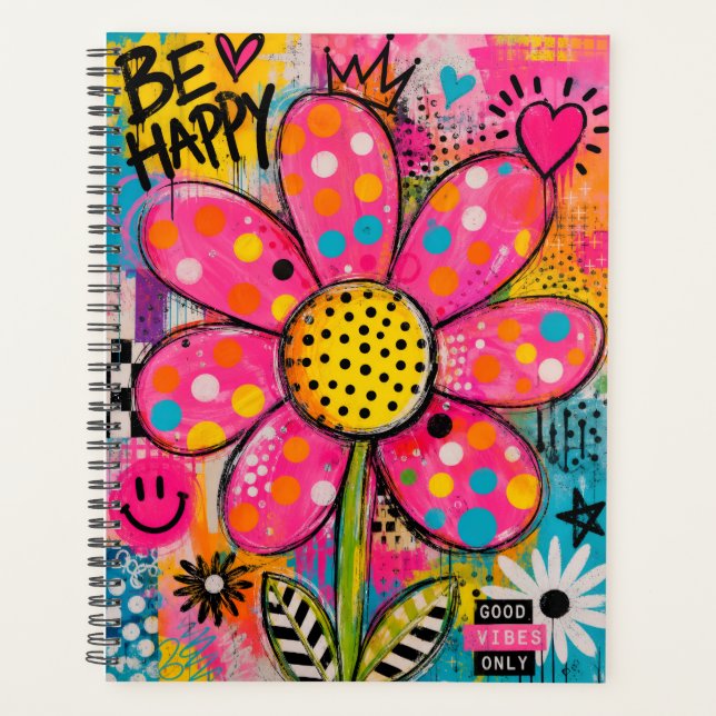 Be Happy Colourful Flower Pop Art Planner (Front)