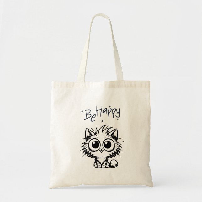 Be Happy Cute Cat Tote Bag (Front)