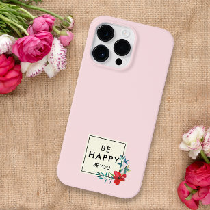 Be Happy Cute Floral Delicate Poppy Bloom Art Pink Case-Mate iPhone 14 Pro Max Case