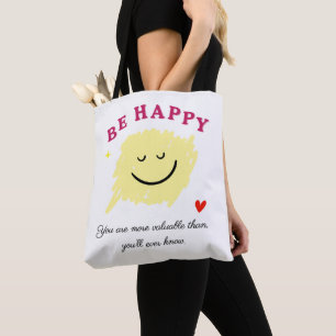 Be Happy – Cute Motivational Tote Bag Minimal Se