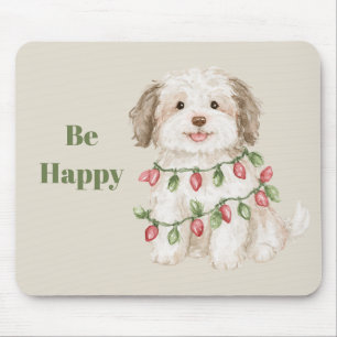 Be Happy Dog Christmas Lights Mouse Pad