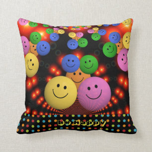 Be Happy emoji emoticons personalised Cushion