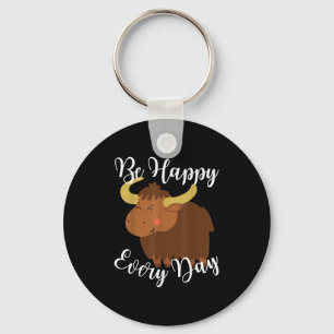 Be Happy Every Day Cute Yak Graphic Motivational Q Key Ring
