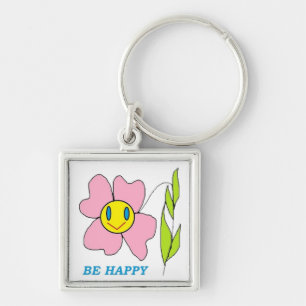 "BE HAPPY" FLOWER KEY RING