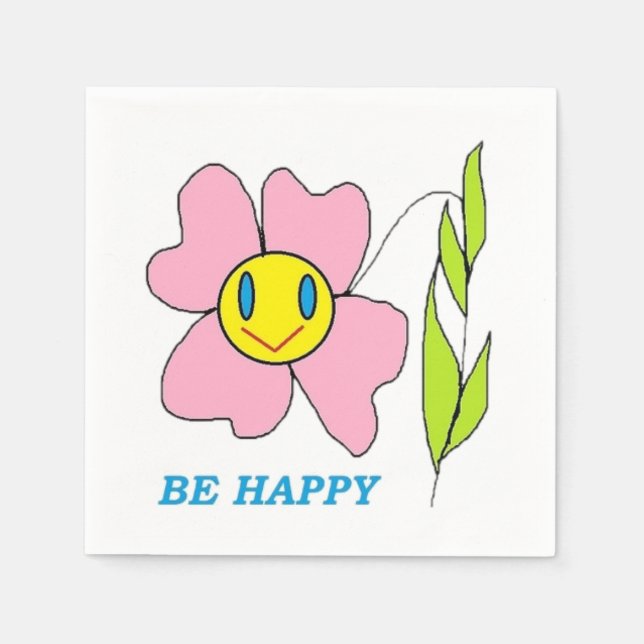 "BE HAPPY" FLOWER NAPKIN (Front)