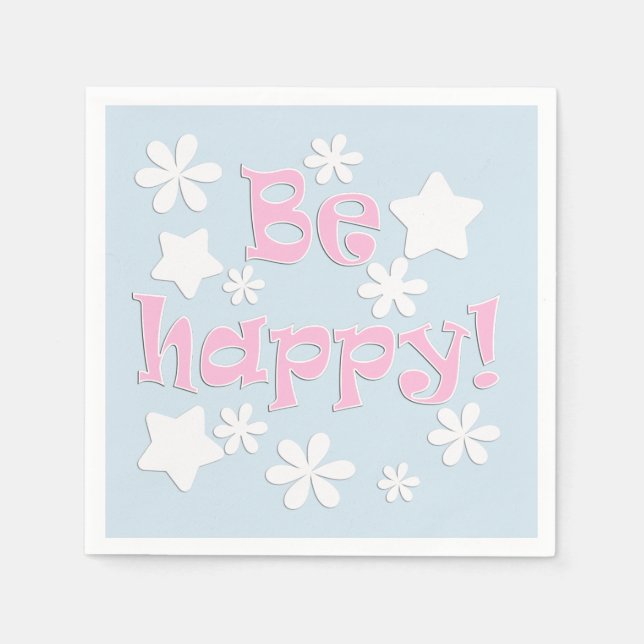 Be happy flowers stars text birthday baby shower b napkin (Front)