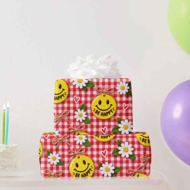 Be Happy Gingham Gift Wrap (Party Gifts)