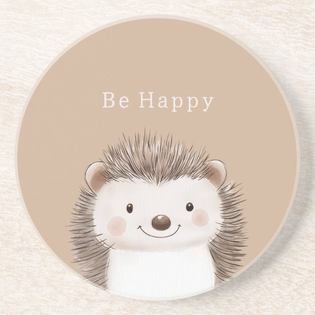 Be Happy Hedgehog Coaster (Front)