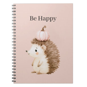 Be Happy Hedgehog Pink Pumpkin Notebook