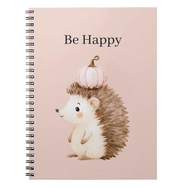 Be Happy Hedgehog Pink Pumpkin Notebook (Front)