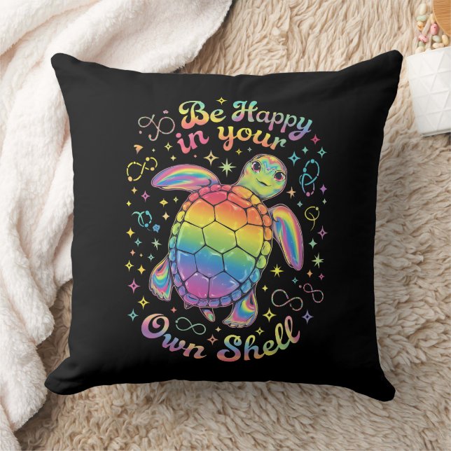 Be Happy In Your Own Shell Rainbow Turtle Autism Cushion (Blanket)