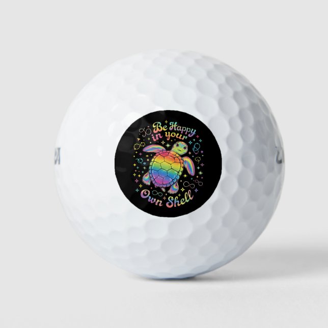 Be Happy In Your Own Shell Rainbow Turtle Autism Golf Balls (Front)