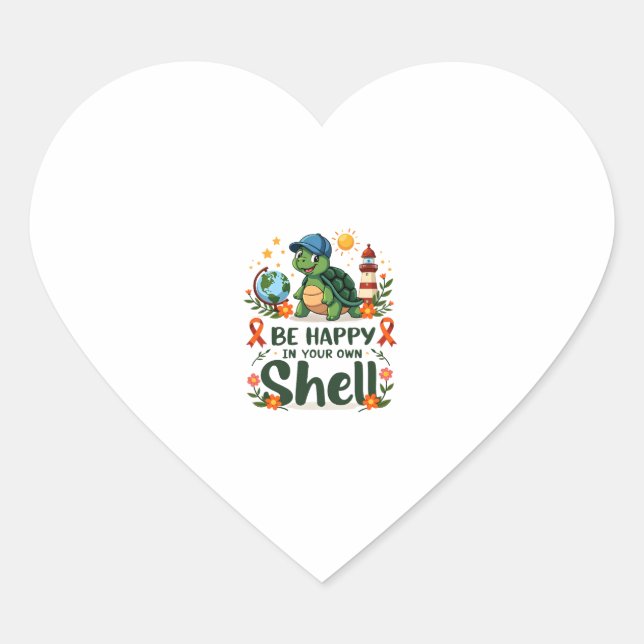 Be Happy In Your Own Shell Turtle Autism Awareness Heart Sticker (Front)