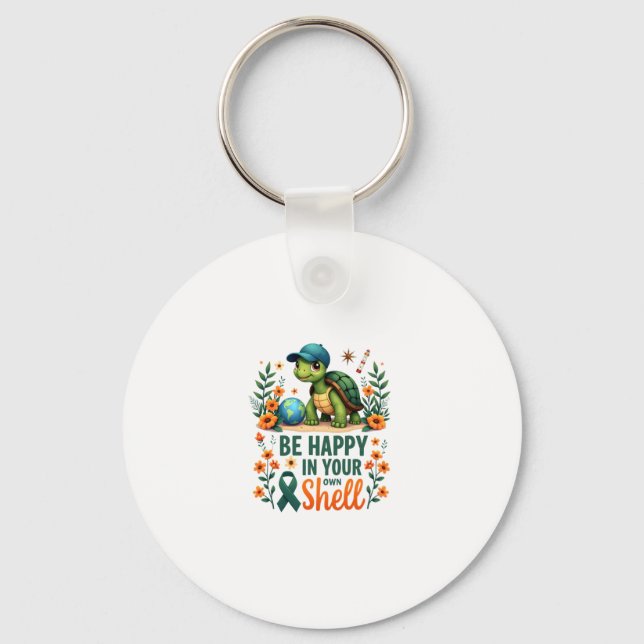 Be Happy In Your Own Shell Turtle Autism Awareness Key Ring (Front)