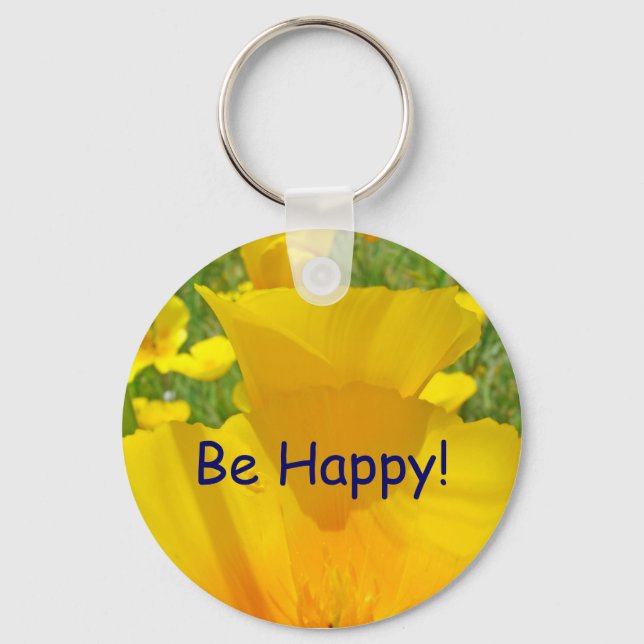 Be Happy! keychain Orange Poppy Flowers key chains (Front)