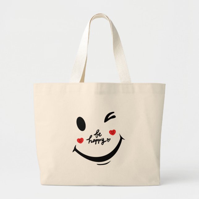be happy large tote bag (Front)