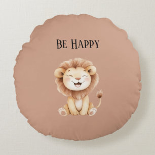 Be Happy Lion Round Cushion