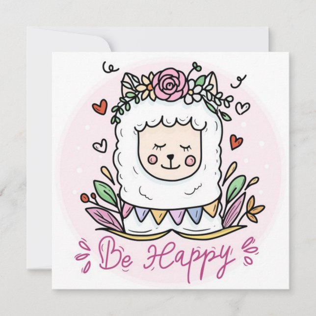 Be Happy Llama Holiday Card (Front)