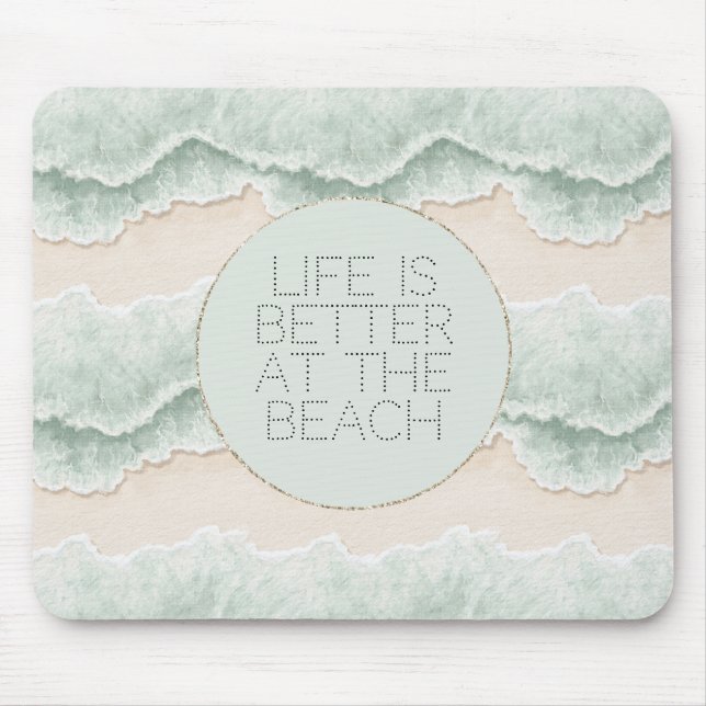 Be Happy Mint Circle Beach Aqua Waves Mouse Pad (Front)