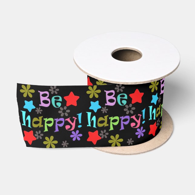Be happy! , multicolored satin ribbon (Spool)