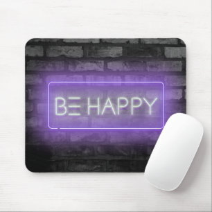 BE HAPPY Purple Neon Sign Mouse Pad