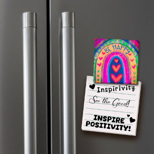 Be Happy Rainbow Inspirivity Trendy Colourful Fun Magnet