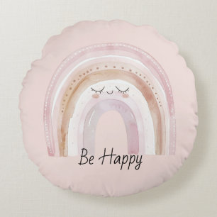 Be Happy Rainbow with Eyelashes Round Cushion